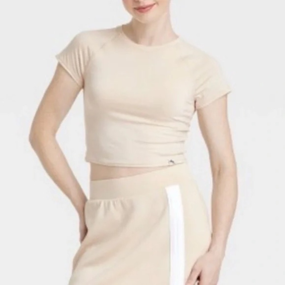 NWT! JOYLAB SIZE LARGE L MOISTURE WICKING CROPPED TOP TEE STRETCHY LOT5636*